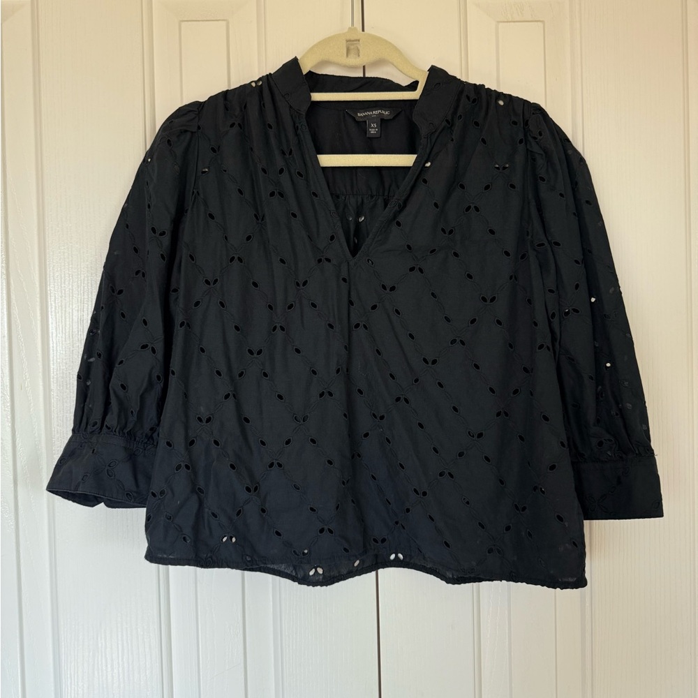 Banana Republic Black Eyelet V-Neck Blouse